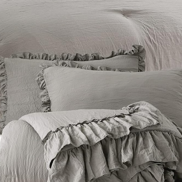 Queen Size Bed Comforter Set Gray Neutral Stone Washed Shabby Chic Ruffle Grey - Picture 9 of 11